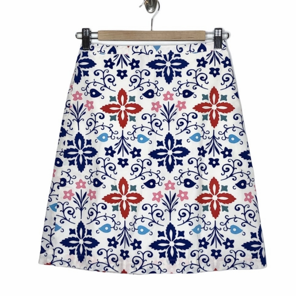 Boden Geometric Floral Mosaic Cotton A-Line Skirt